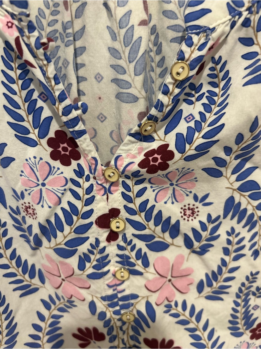 Talbots Blue and Pink Floral Split V-Neck Peasant Blouse - Picture 7 of 7